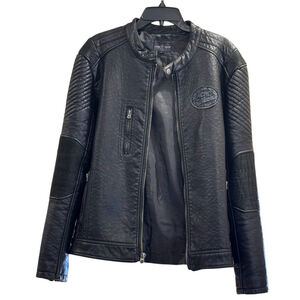 Affliction Black Faux Leather Moto Skull Jacket Large